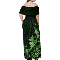 Matariki New Zealand Family Matching Off Shoulder Maxi Dress and Hawaiian Shirt Maori Pattern Green Galaxy LT05 - Polynesian Pride