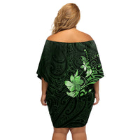 Matariki New Zealand Family Matching Off Shoulder Short Dress and Hawaiian Shirt Maori Pattern Green Galaxy LT05 - Polynesian Pride