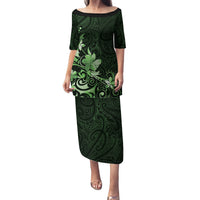 Matariki New Zealand Family Matching Puletasi and Hawaiian Shirt Maori Pattern Green Galaxy LT05 Mom's Dress Green - Polynesian Pride