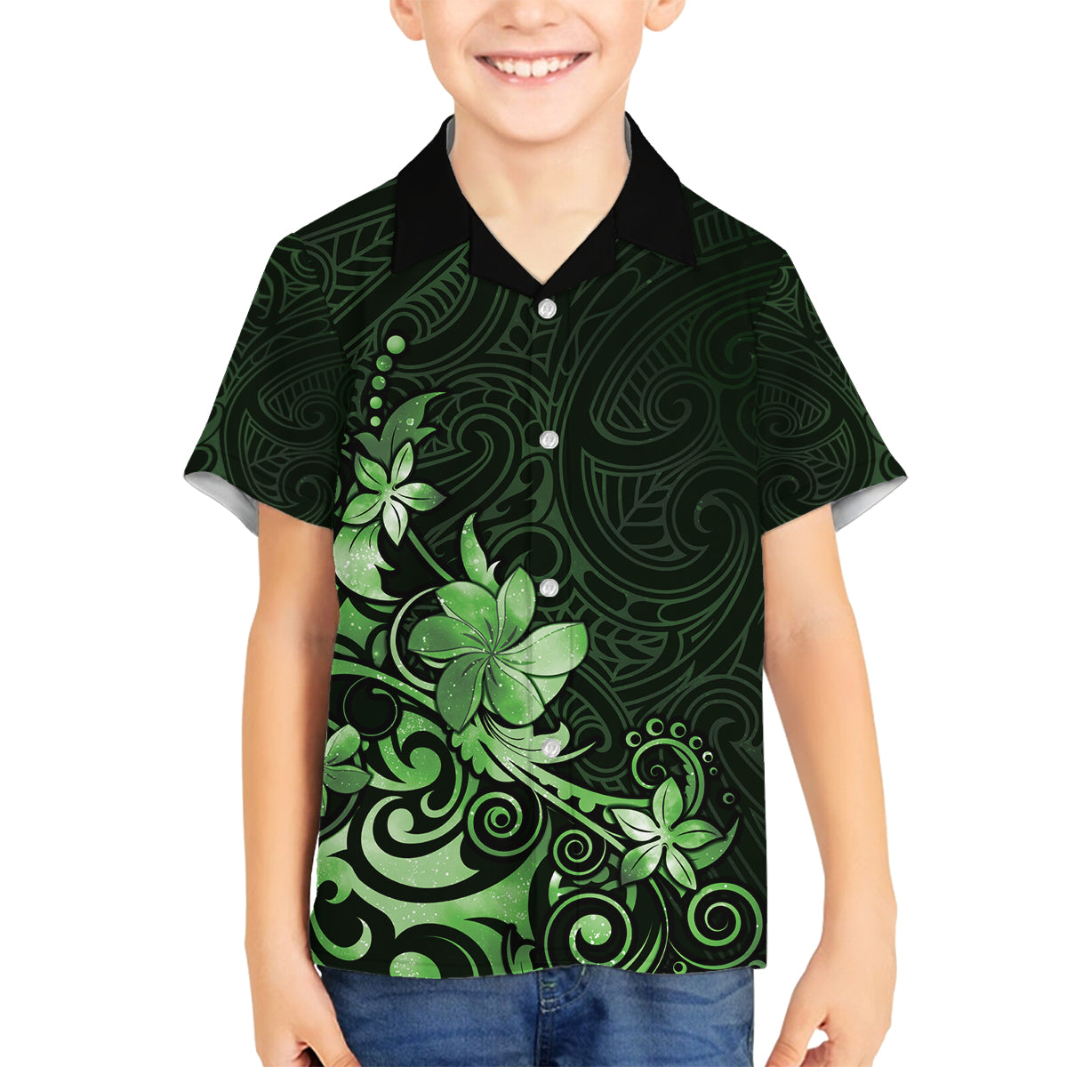 Matariki New Zealand Family Matching Puletasi and Hawaiian Shirt Maori Pattern Green Galaxy LT05 Son's Shirt Green - Polynesian Pride
