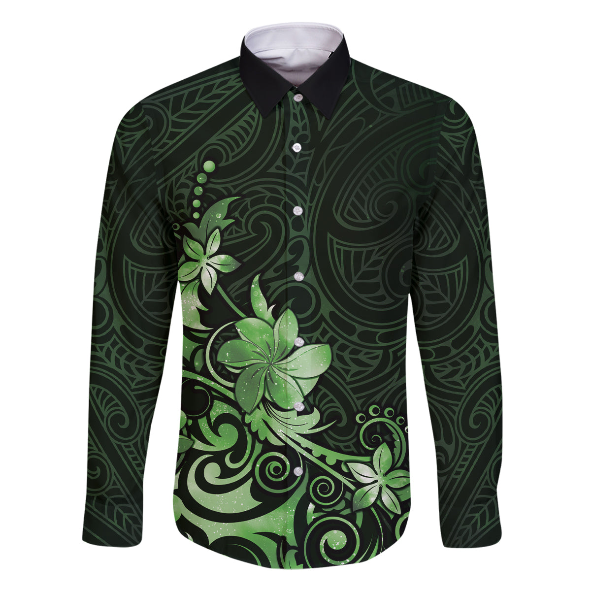 Matariki New Zealand Family Matching Summer Maxi Dress and Hawaiian Shirt Maori Pattern Green Galaxy LT05 Dad's Shirt - Long Sleeve Green - Polynesian Pride