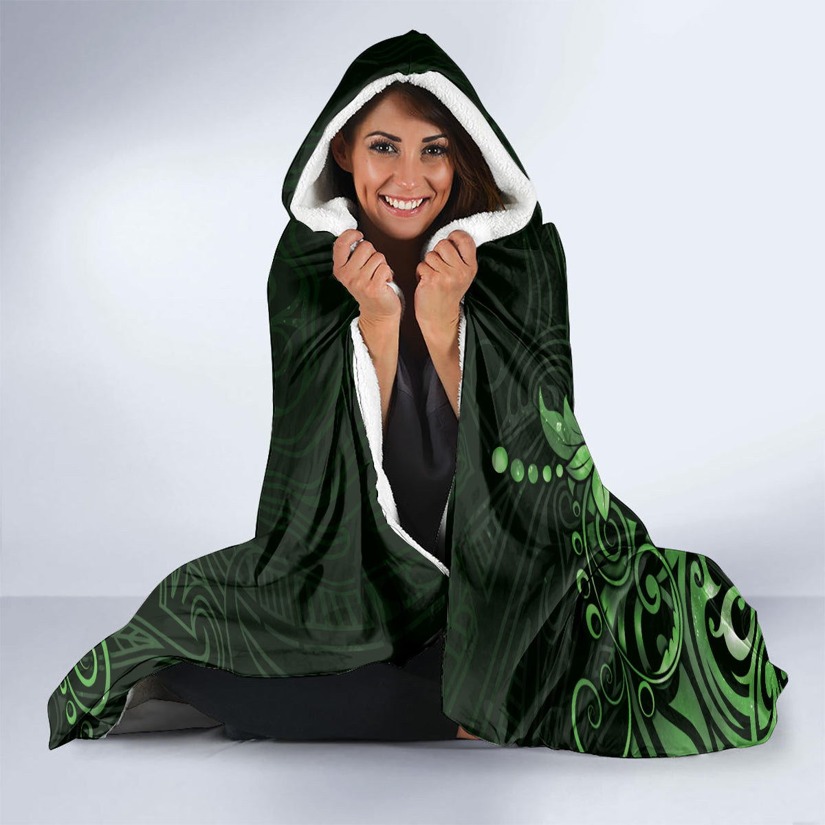 Matariki New Zealand Hooded Blanket Maori Pattern Green Galaxy