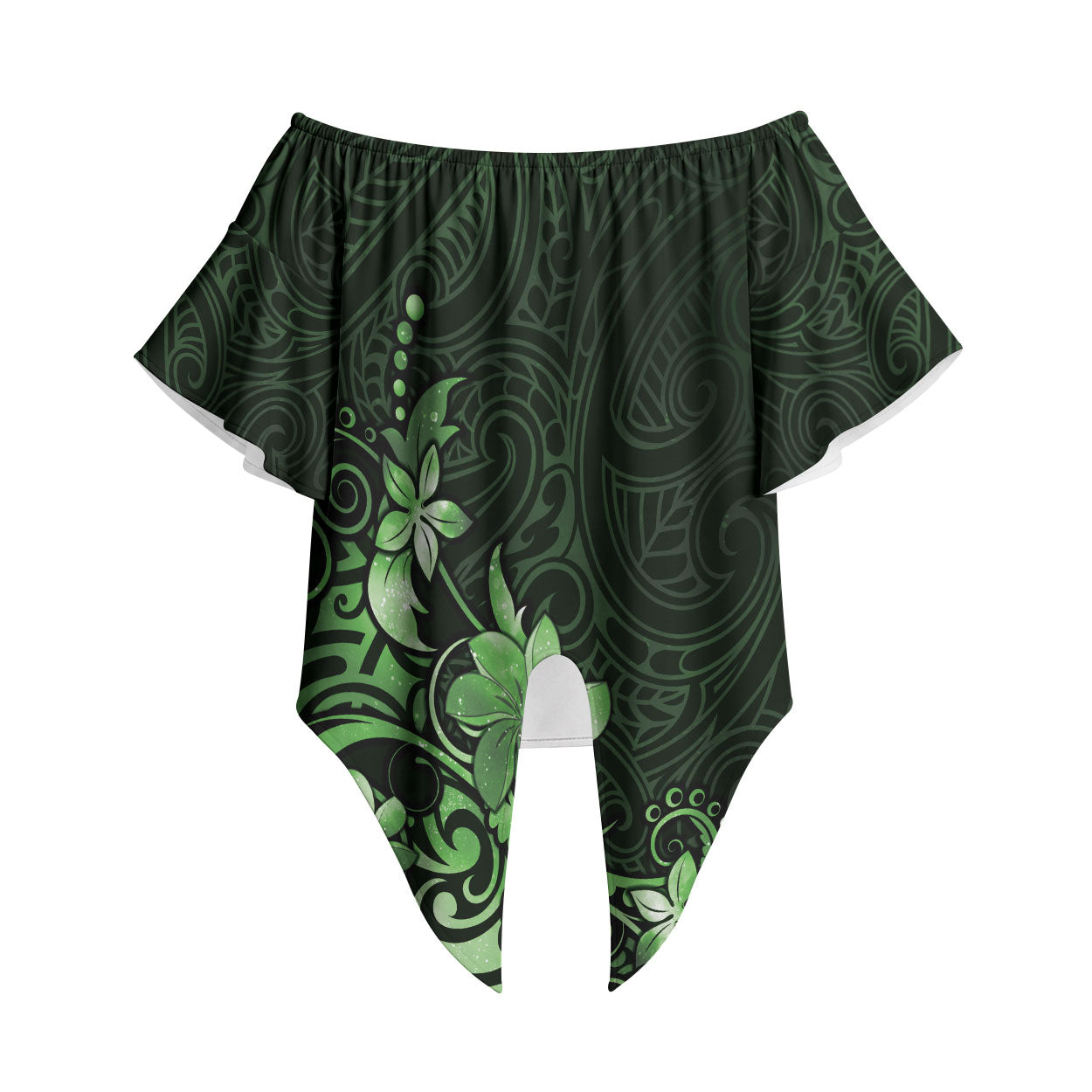 Matariki New Zealand Off Shoulder Wrap Waist Top Maori Pattern Green Galaxy LT05 Green - Polynesian Pride
