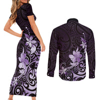 Matariki New Zealand Couples Matching Short Sleeve Bodycon Dress and Long Sleeve Button Shirt Maori Pattern Purple Galaxy LT05 - Polynesian Pride