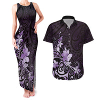 Matariki New Zealand Couples Matching Tank Maxi Dress and Hawaiian Shirt Maori Pattern Purple Galaxy LT05 Purple - Polynesian Pride