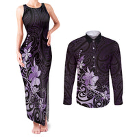 Matariki New Zealand Couples Matching Tank Maxi Dress and Long Sleeve Button Shirt Maori Pattern Purple Galaxy LT05 Purple - Polynesian Pride