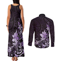 Matariki New Zealand Couples Matching Tank Maxi Dress and Long Sleeve Button Shirt Maori Pattern Purple Galaxy LT05 - Polynesian Pride