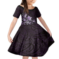 Matariki New Zealand Family Matching Long Sleeve Bodycon Dress and Hawaiian Shirt Maori Pattern Purple Galaxy LT05 Daughter's Dress Purple - Polynesian Pride
