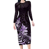 Matariki New Zealand Family Matching Long Sleeve Bodycon Dress and Hawaiian Shirt Maori Pattern Purple Galaxy LT05 Mom's Dress Purple - Polynesian Pride