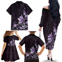 Matariki New Zealand Family Matching Off The Shoulder Long Sleeve Dress and Hawaiian Shirt Maori Pattern Purple Galaxy LT05 - Polynesian Pride