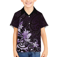 Matariki New Zealand Family Matching Off Shoulder Short Dress and Hawaiian Shirt Maori Pattern Purple Galaxy LT05 Son's Shirt Purple - Polynesian Pride