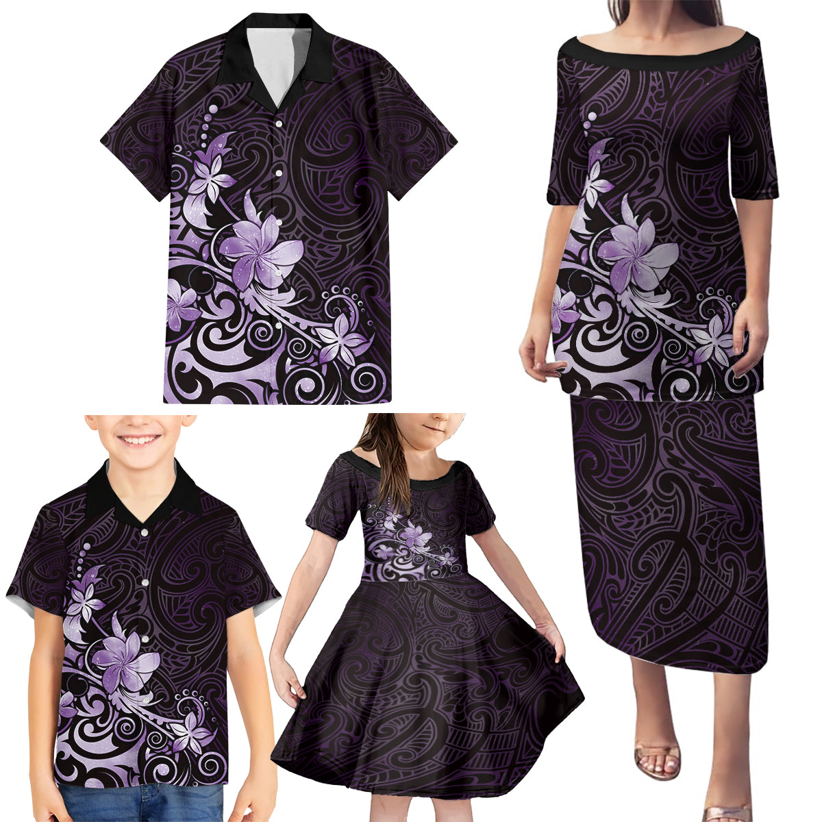 Matariki New Zealand Family Matching Puletasi and Hawaiian Shirt Maori Pattern Purple Galaxy LT05 - Polynesian Pride