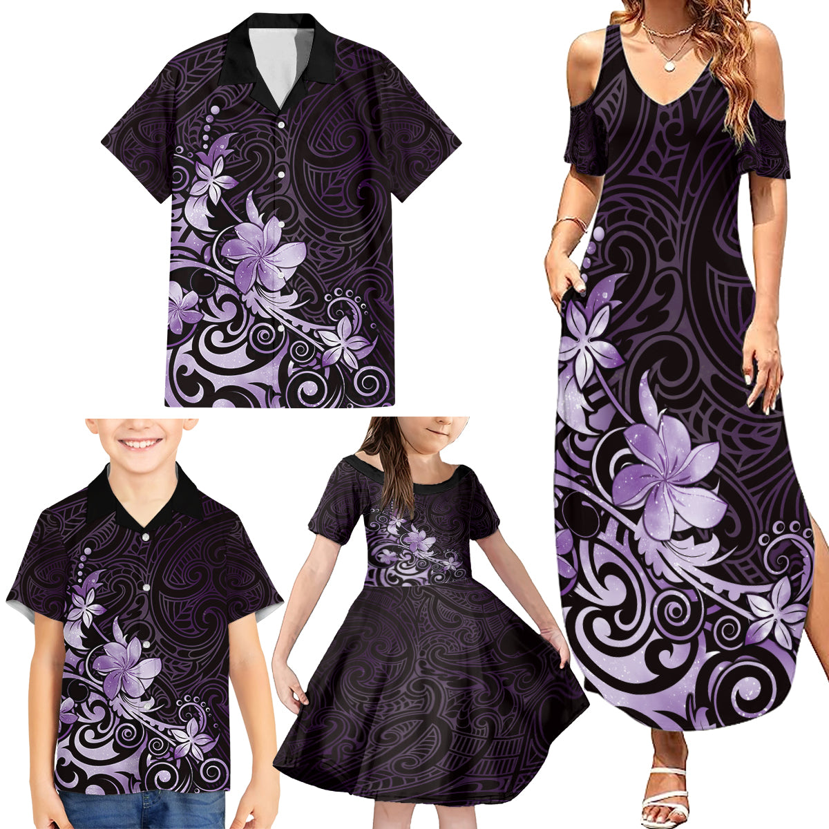 Matariki New Zealand Family Matching Summer Maxi Dress and Hawaiian Shirt Maori Pattern Purple Galaxy LT05 - Polynesian Pride