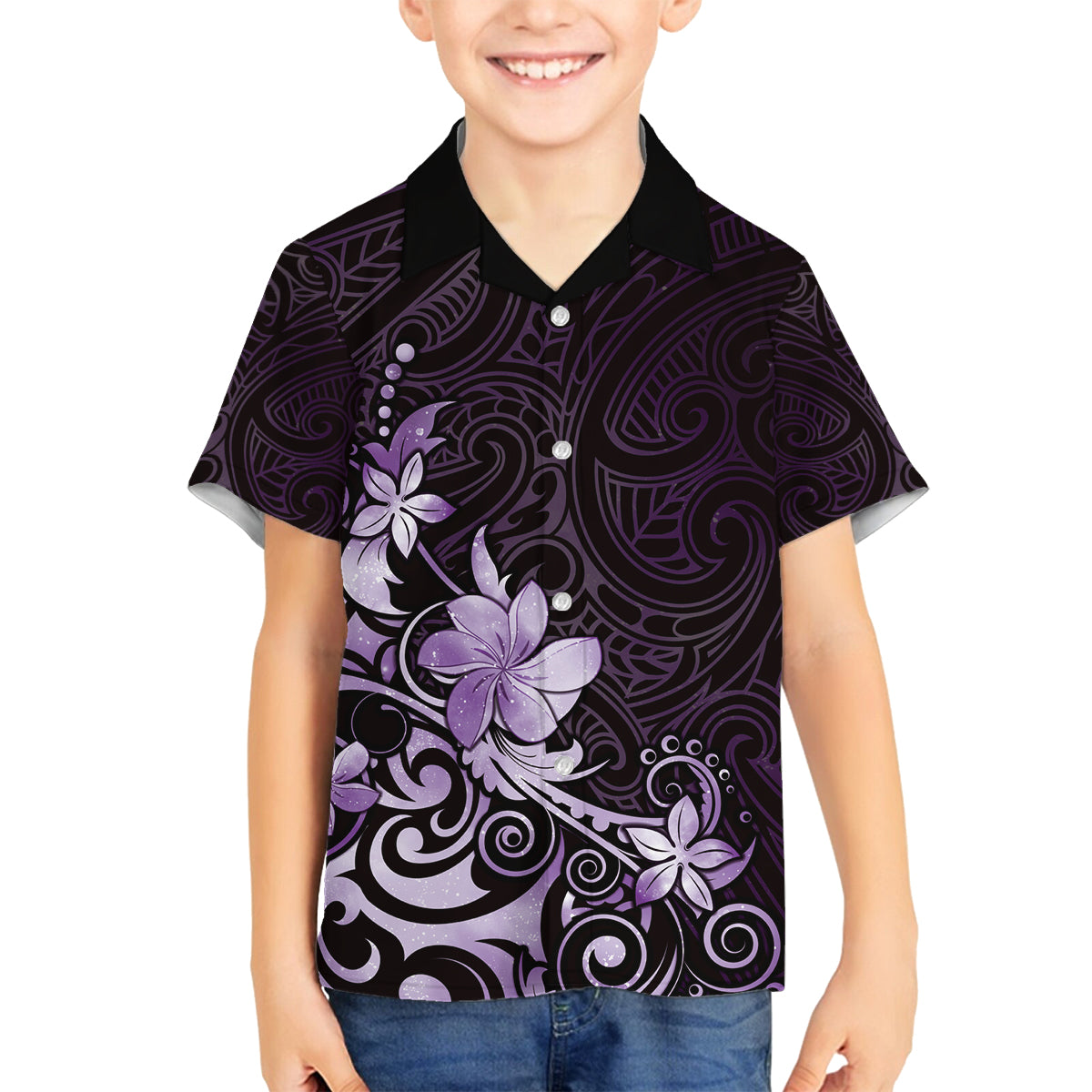 Matariki New Zealand Family Matching Tank Maxi Dress and Hawaiian Shirt Maori Pattern Purple Galaxy LT05 Son's Shirt Purple - Polynesian Pride
