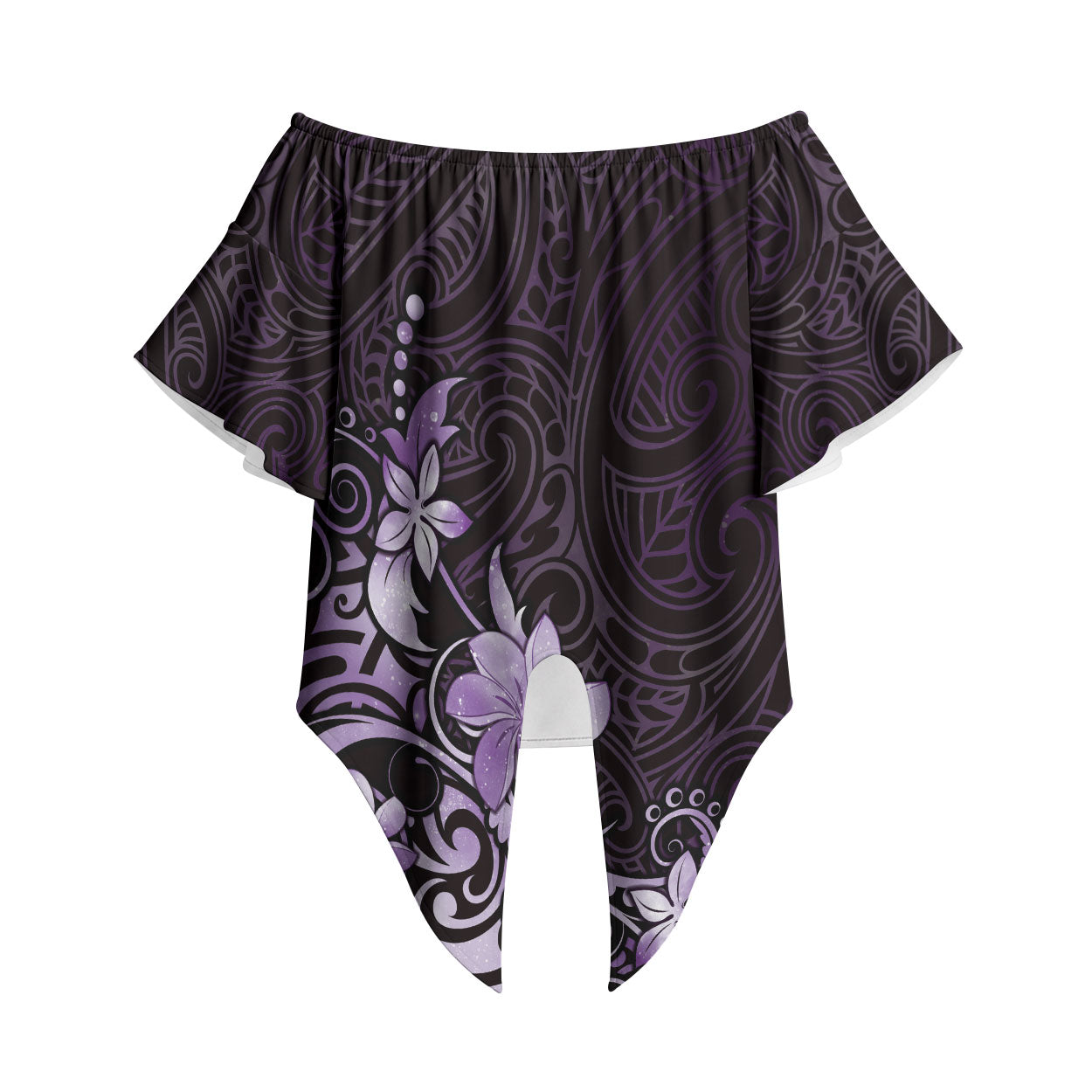 Matariki New Zealand Off Shoulder Wrap Waist Top Maori Pattern Purple Galaxy LT05 Purple - Polynesian Pride