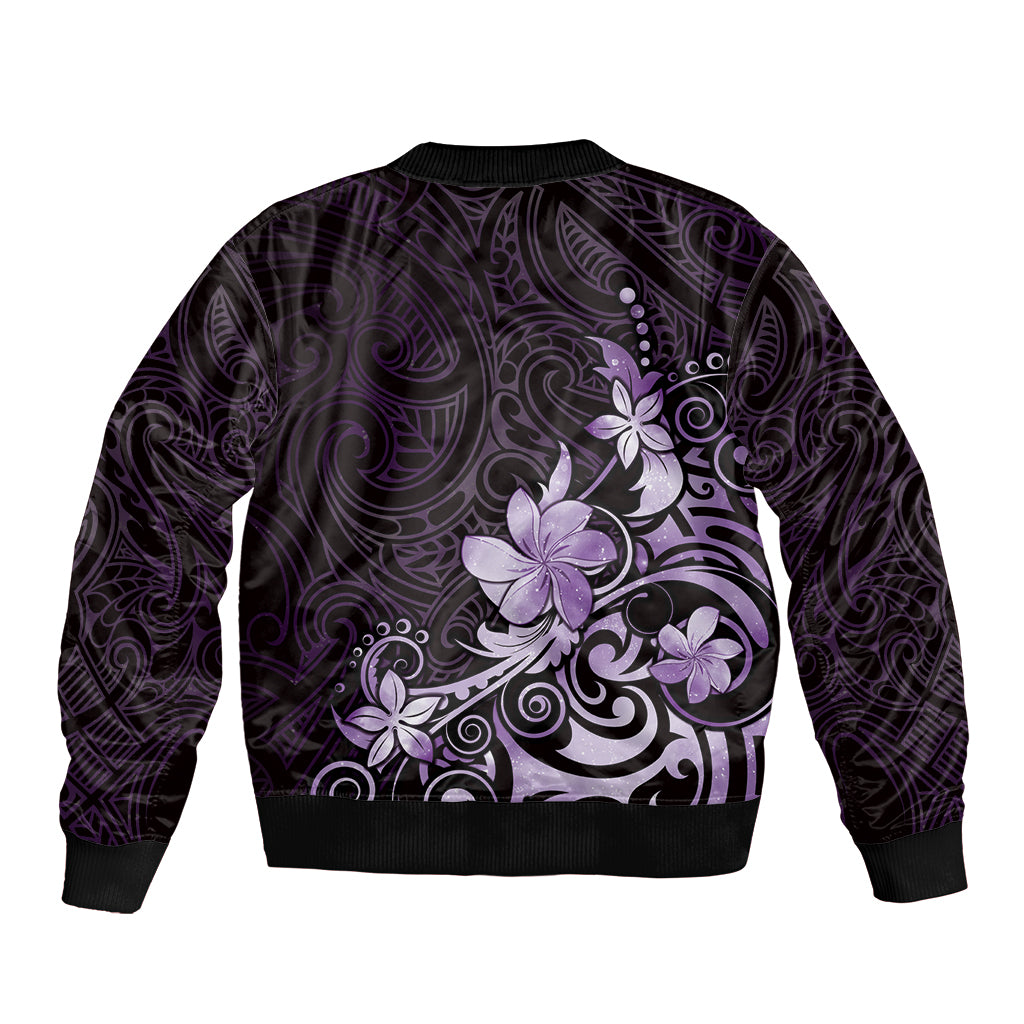 Matariki New Zealand Sleeve Zip Bomber Jacket Maori Pattern Purple Galaxy