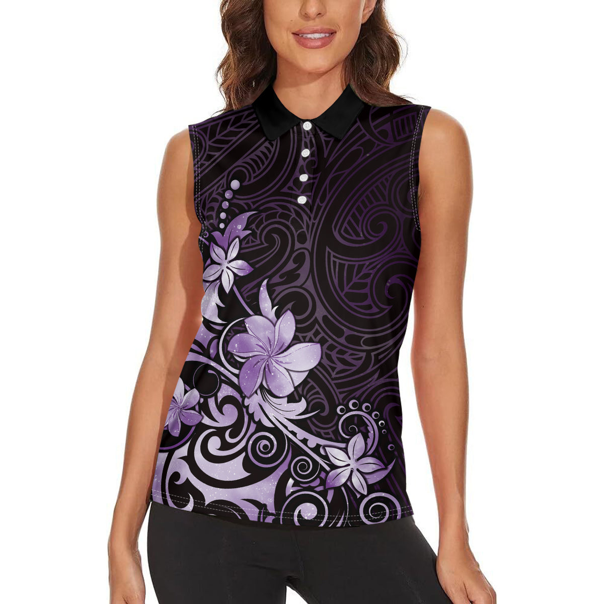 Matariki New Zealand Women Sleeveless Polo Shirt Maori Pattern Purple Galaxy LT05 - Polynesian Pride