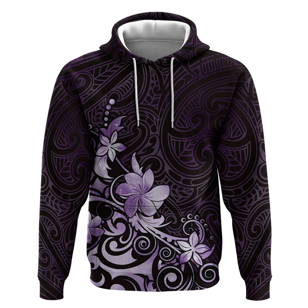 Matariki New Zealand Zip Hoodie Maori Pattern Purple Galaxy
