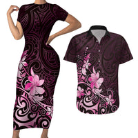 Matariki New Zealand Couples Matching Short Sleeve Bodycon Dress and Hawaiian Shirt Maori Pattern Pink Galaxy LT05 Pink - Polynesian Pride
