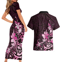 Matariki New Zealand Couples Matching Short Sleeve Bodycon Dress and Hawaiian Shirt Maori Pattern Pink Galaxy LT05 - Polynesian Pride