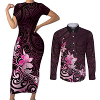 Matariki New Zealand Couples Matching Short Sleeve Bodycon Dress and Long Sleeve Button Shirt Maori Pattern Pink Galaxy LT05 Pink - Polynesian Pride