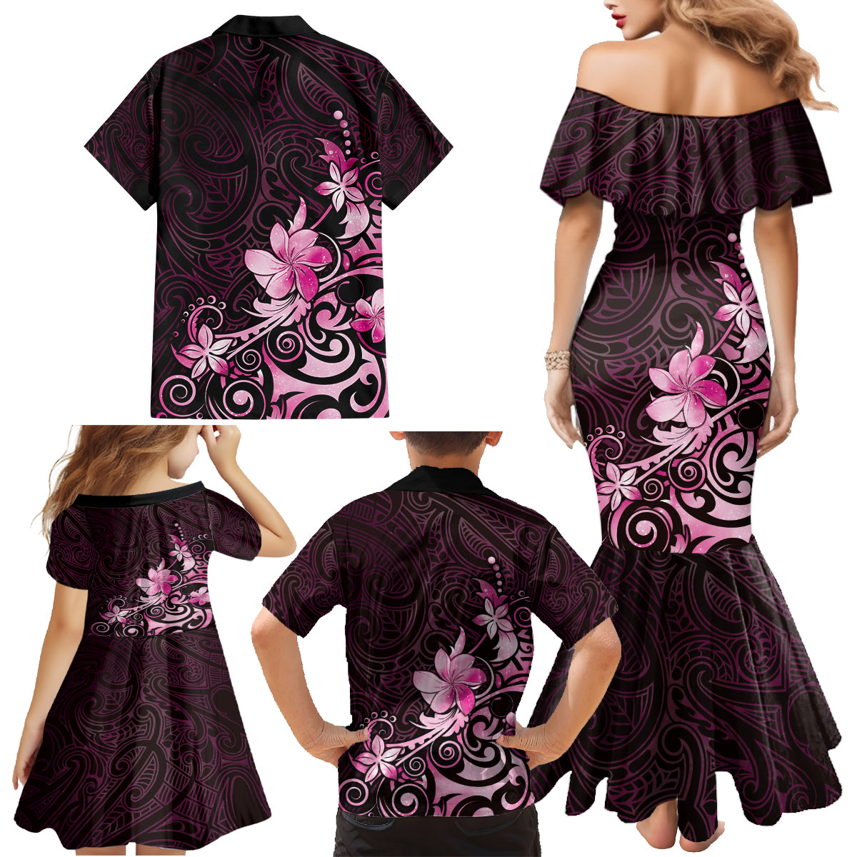 Matariki New Zealand Family Matching Mermaid Dress and Hawaiian Shirt Maori Pattern Pink Galaxy LT05 - Polynesian Pride