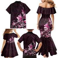Matariki New Zealand Family Matching Mermaid Dress and Hawaiian Shirt Maori Pattern Pink Galaxy LT05 - Polynesian Pride