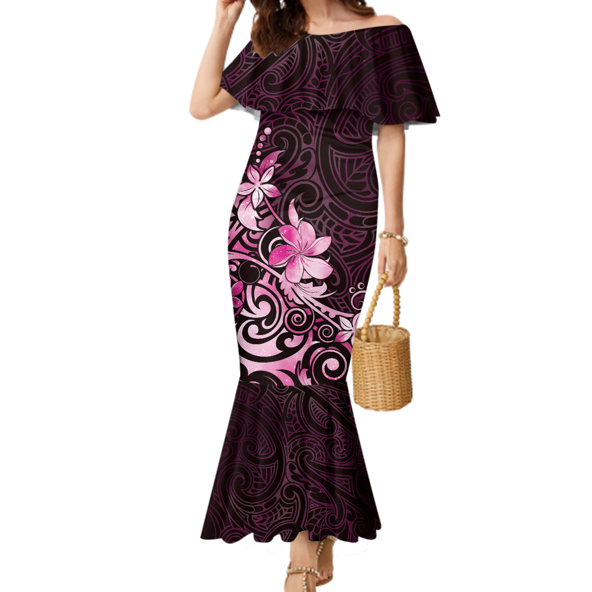 Matariki New Zealand Family Matching Mermaid Dress and Hawaiian Shirt Maori Pattern Pink Galaxy LT05 Mom's Dress Pink - Polynesian Pride