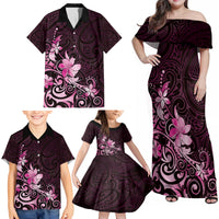Matariki New Zealand Family Matching Off Shoulder Maxi Dress and Hawaiian Shirt Maori Pattern Pink Galaxy LT05 - Polynesian Pride