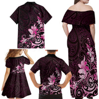 Matariki New Zealand Family Matching Off Shoulder Maxi Dress and Hawaiian Shirt Maori Pattern Pink Galaxy LT05 - Polynesian Pride