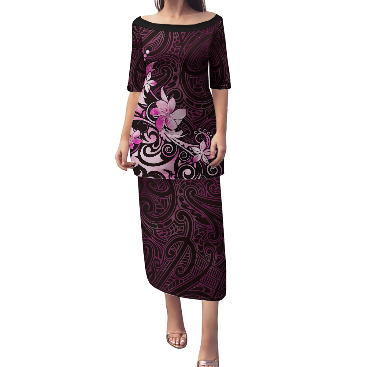 Matariki New Zealand Family Matching Puletasi and Hawaiian Shirt Maori Pattern Pink Galaxy LT05 Mom's Dress Pink - Polynesian Pride