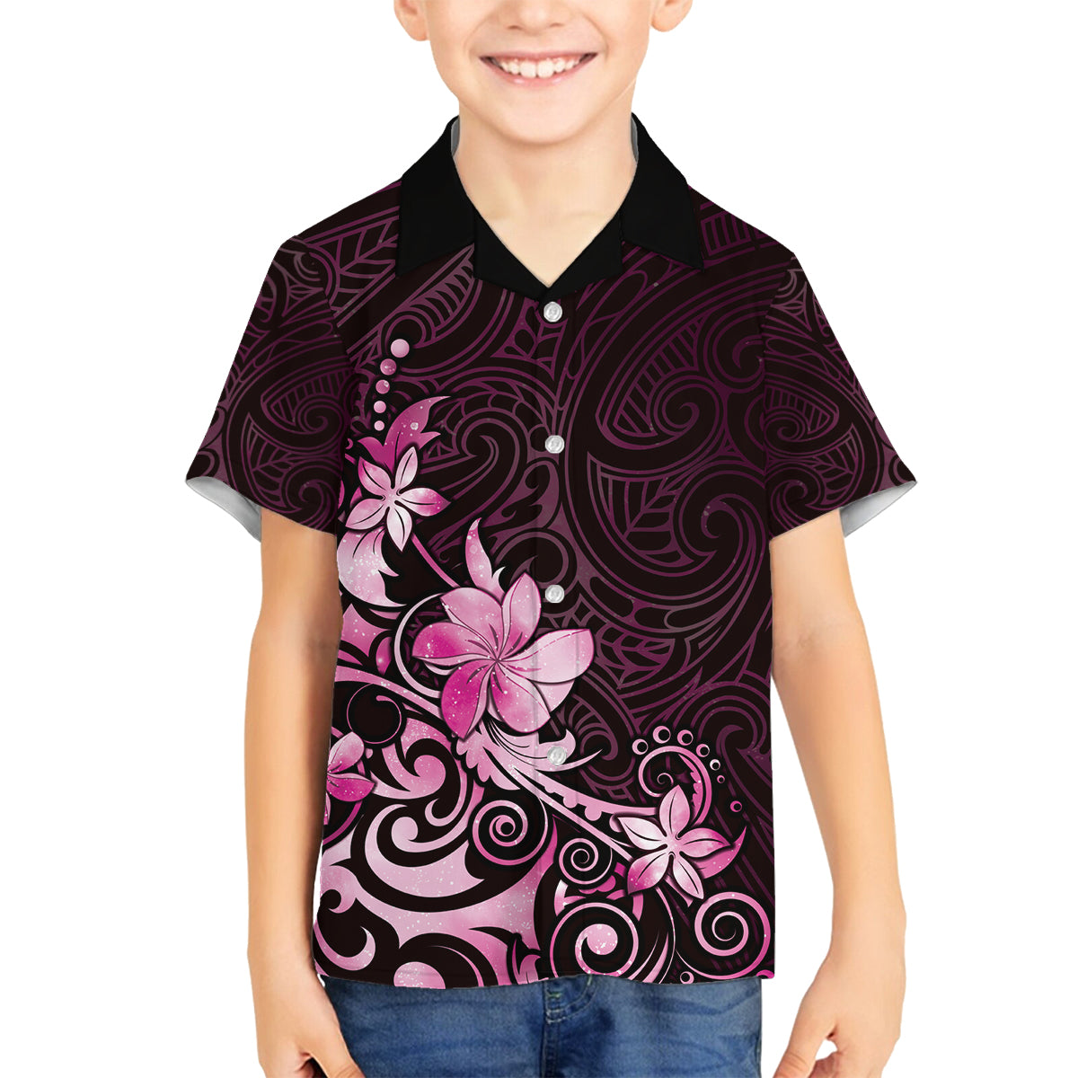 Matariki New Zealand Family Matching Puletasi and Hawaiian Shirt Maori Pattern Pink Galaxy LT05 Son's Shirt Pink - Polynesian Pride