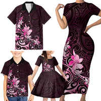 Matariki New Zealand Family Matching Short Sleeve Bodycon Dress and Hawaiian Shirt Maori Pattern Pink Galaxy LT05 - Polynesian Pride