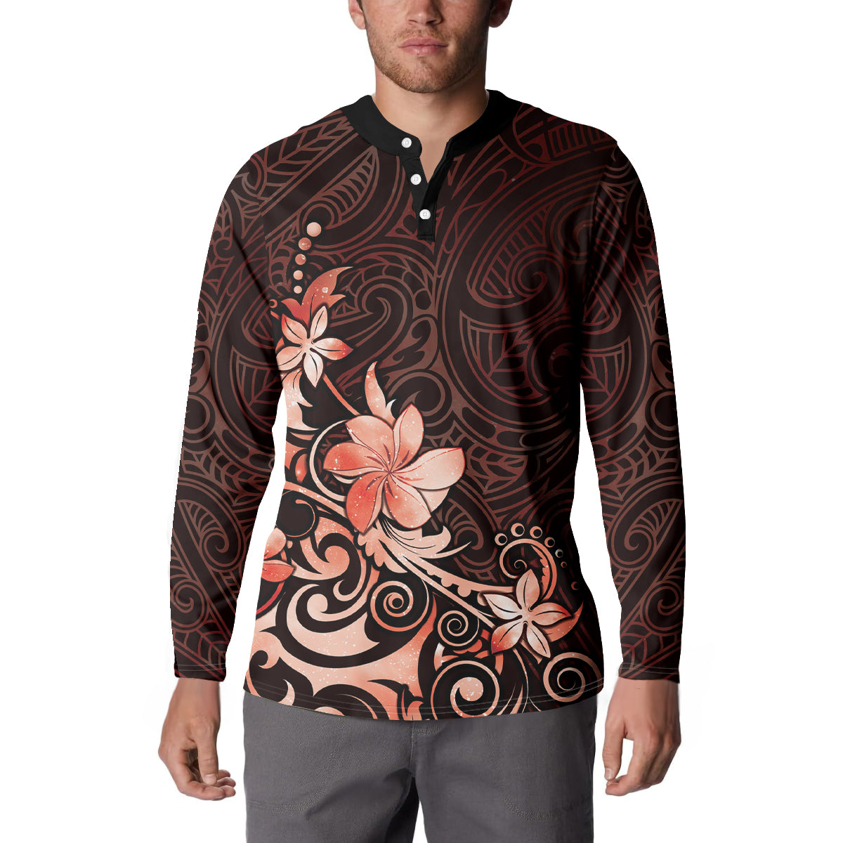 Matariki New Zealand Button Sweatshirt Maori Pattern Red Galaxy