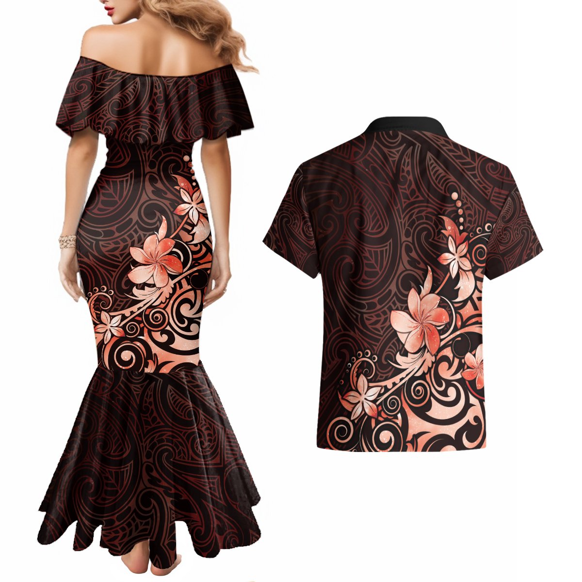 Matariki New Zealand Couples Matching Mermaid Dress and Hawaiian Shirt Maori Pattern Red Galaxy LT05 - Polynesian Pride