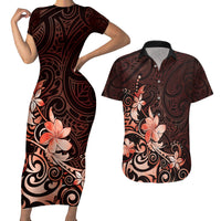 Matariki New Zealand Couples Matching Short Sleeve Bodycon Dress and Hawaiian Shirt Maori Pattern Red Galaxy LT05 Red - Polynesian Pride