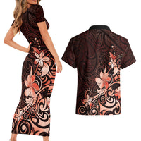 Matariki New Zealand Couples Matching Short Sleeve Bodycon Dress and Hawaiian Shirt Maori Pattern Red Galaxy LT05 - Polynesian Pride