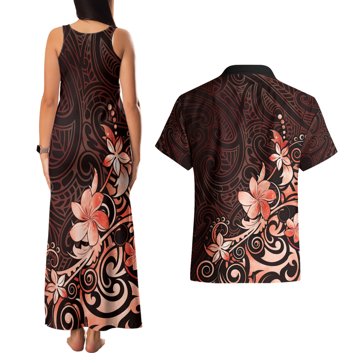 Matariki New Zealand Couples Matching Tank Maxi Dress and Hawaiian Shirt Maori Pattern Red Galaxy LT05 - Polynesian Pride