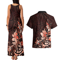 Matariki New Zealand Couples Matching Tank Maxi Dress and Hawaiian Shirt Maori Pattern Red Galaxy LT05 - Polynesian Pride
