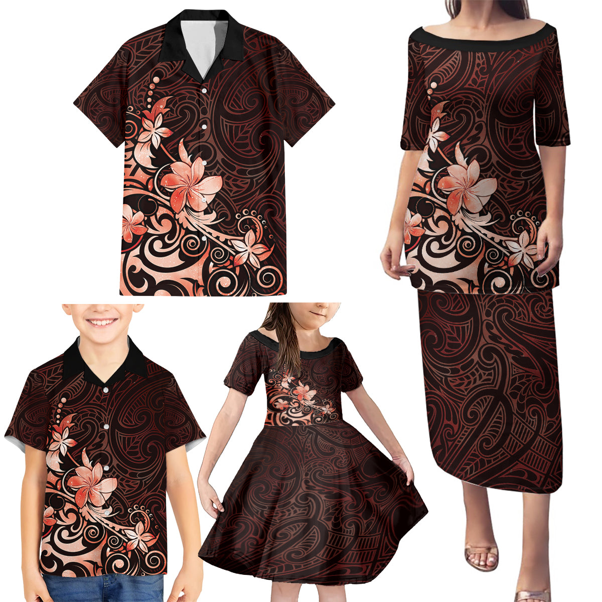 Matariki New Zealand Family Matching Puletasi and Hawaiian Shirt Maori Pattern Red Galaxy LT05 - Polynesian Pride