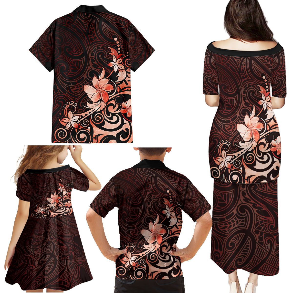 Matariki New Zealand Family Matching Puletasi and Hawaiian Shirt Maori Pattern Red Galaxy LT05 - Polynesian Pride