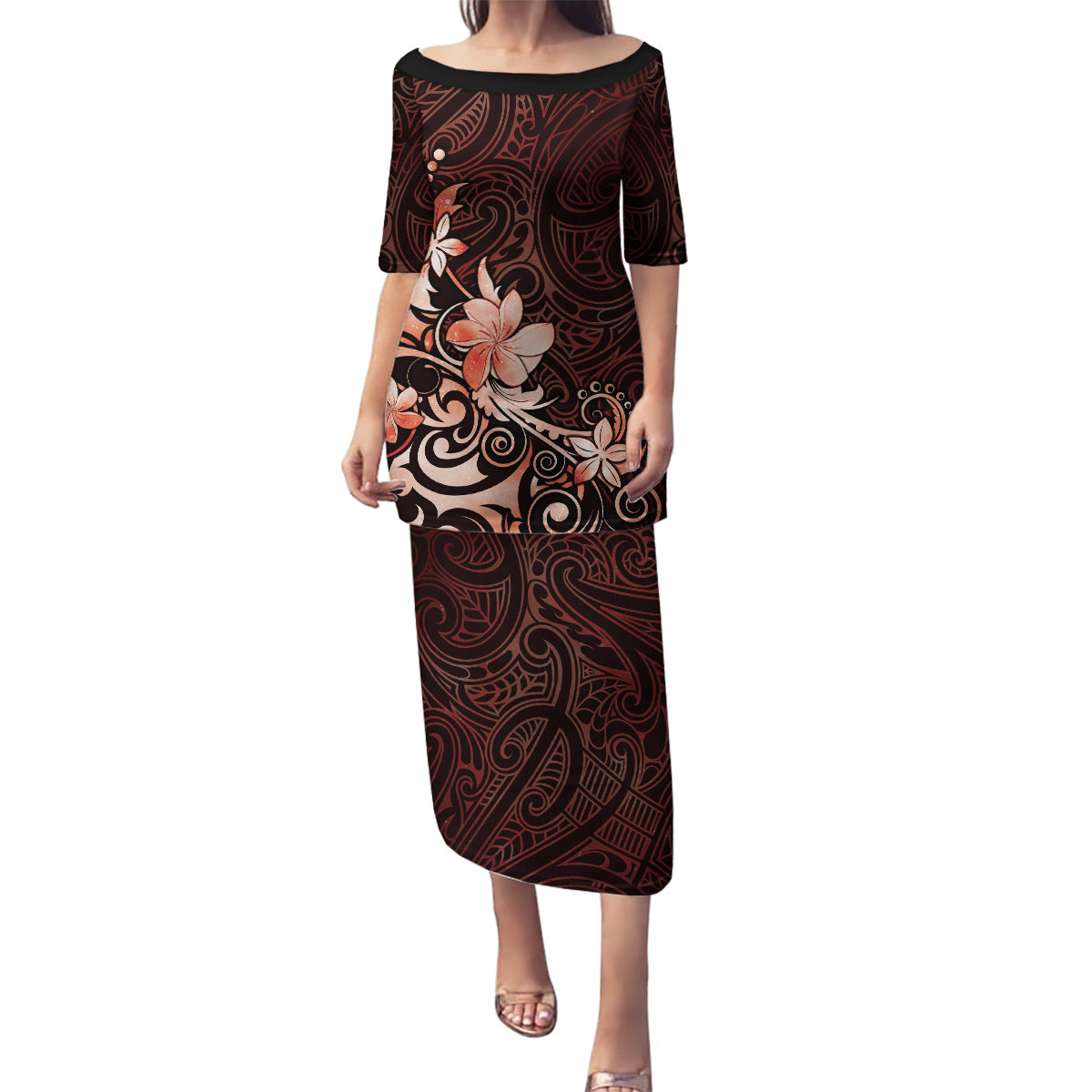 Matariki New Zealand Family Matching Puletasi and Hawaiian Shirt Maori Pattern Red Galaxy LT05 Mom's Dress Red - Polynesian Pride