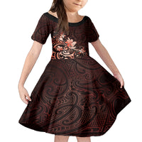 Matariki New Zealand Family Matching Tank Maxi Dress and Hawaiian Shirt Maori Pattern Red Galaxy LT05 Daughter's Dress Red - Polynesian Pride