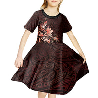 Matariki New Zealand Kid Short Sleeve Dress Maori Pattern Red Galaxy