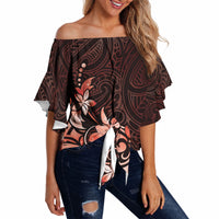 Matariki New Zealand Off Shoulder Wrap Waist Top Maori Pattern Red Galaxy LT05 - Polynesian Pride