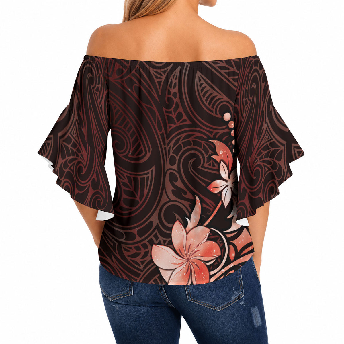 Matariki New Zealand Off Shoulder Wrap Waist Top Maori Pattern Red Galaxy LT05 - Polynesian Pride