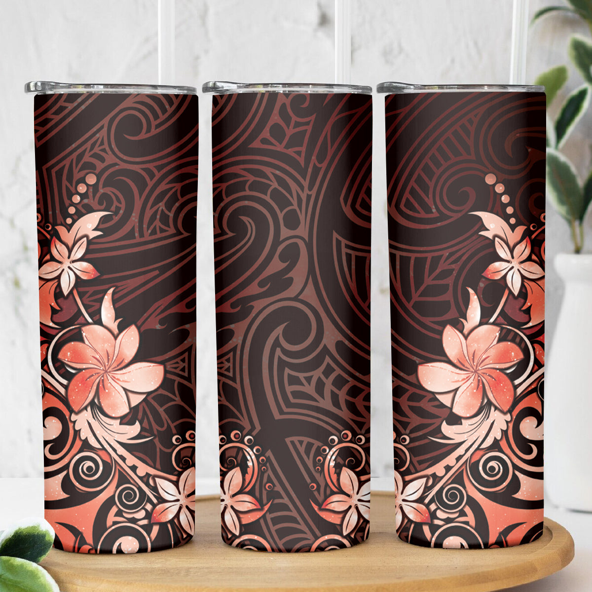 Matariki New Zealand Skinny Tumbler Maori Pattern Red Galaxy