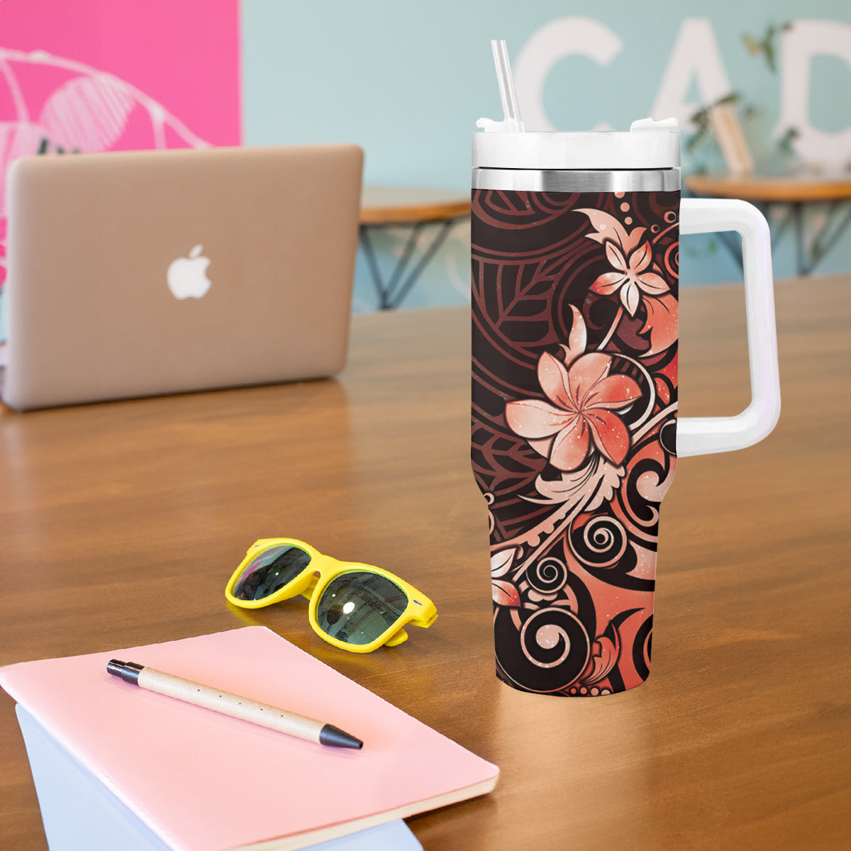 Matariki New Zealand Tumbler With Handle Maori Pattern Red Galaxy