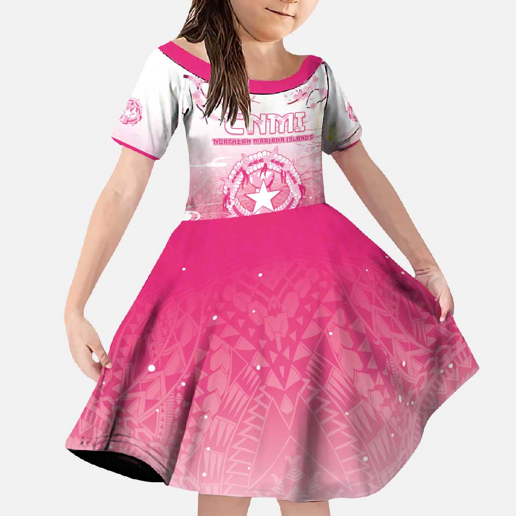 Personalized Sakura Marianas Family Matching Long Sleeve Bodycon Dress and Hawaiian Shirt CNMI Seal LT05 Daughter's Dress Pink - Polynesian Pride