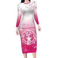 Personalized Sakura Marianas Family Matching Long Sleeve Bodycon Dress and Hawaiian Shirt CNMI Seal LT05 Mom's Dress Pink - Polynesian Pride